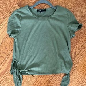 Side ties army green tee